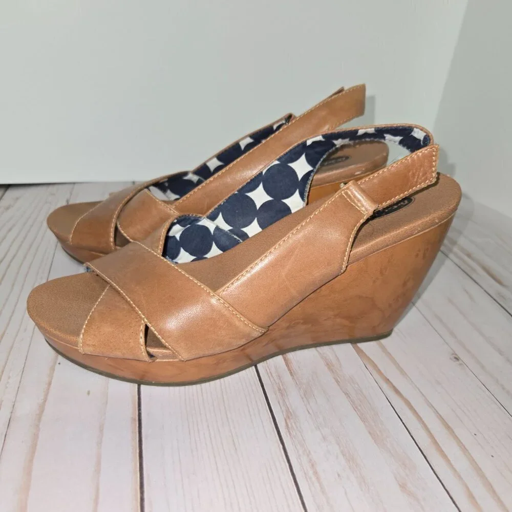Dr. Scholl’s Melonie Tan Leather Wedge Sandals Women’s Size 8 Slingback